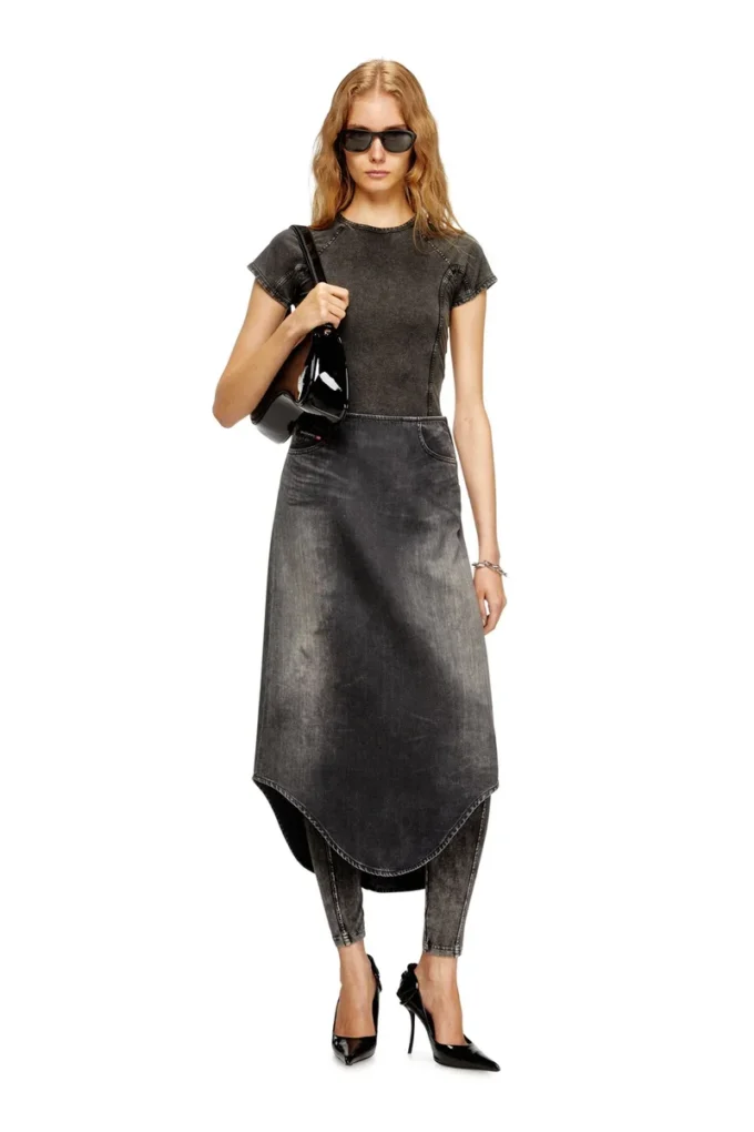 de-plumy-s Denim midi skirt with shadow effect
