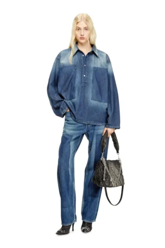 de-priss Henley top in contrast-effect denim