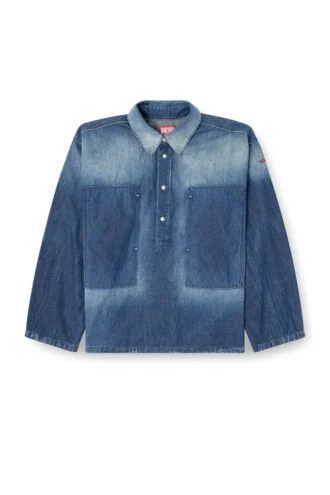 de-priss Henley top in contrast-effect denim
