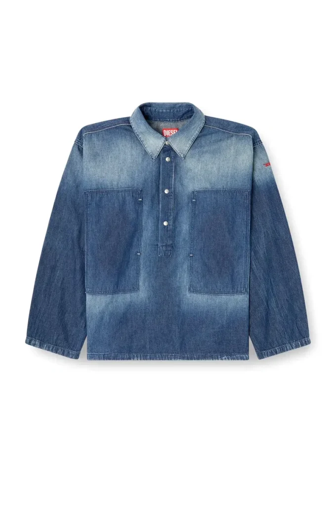 de-priss Henley top in contrast-effect denim