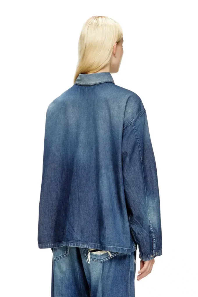 de-priss Henley top in contrast-effect denim