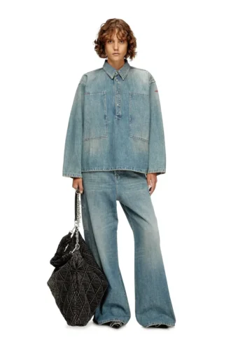de-priss Henley top in utility-style denim