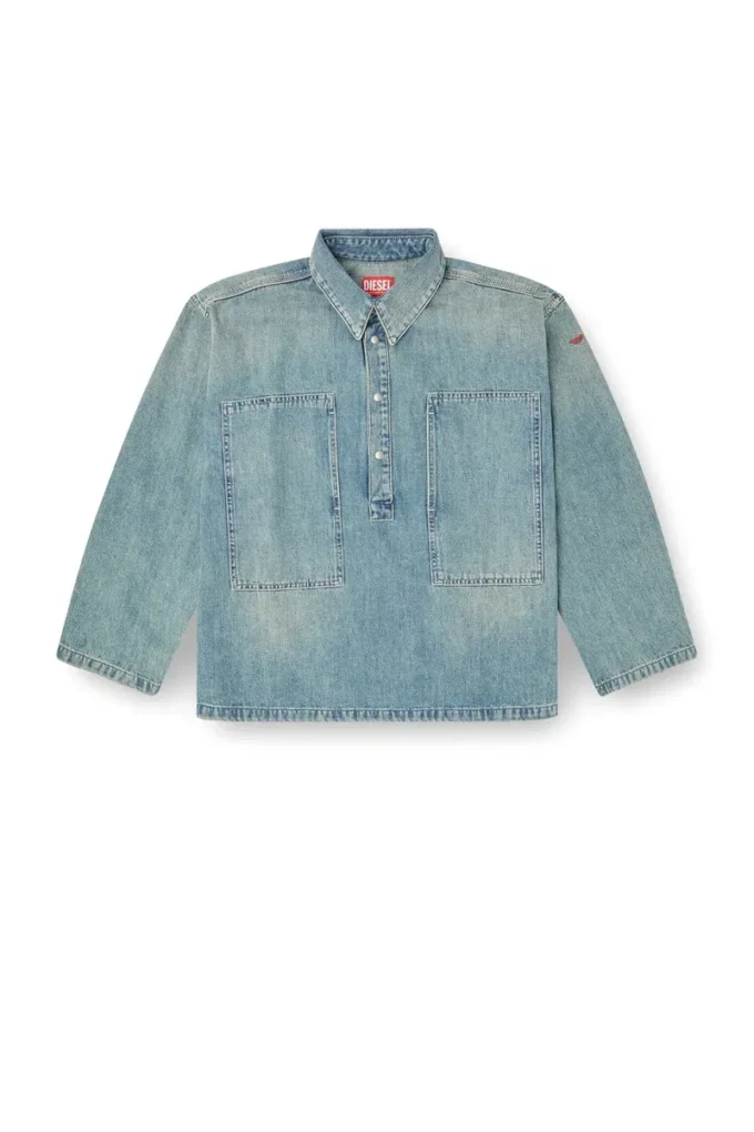 de-priss Henley top in utility-style denim