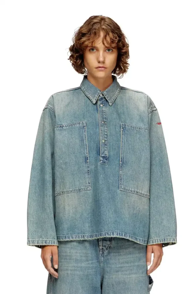 de-priss Henley top in utility-style denim