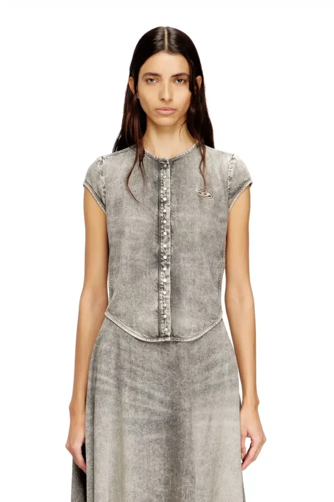 de-roset-s Short-sleeve denim shirt with athletic stripes