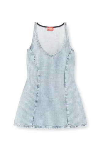 de-sweeney-s1 Short dress in houndstooth denim with crystals