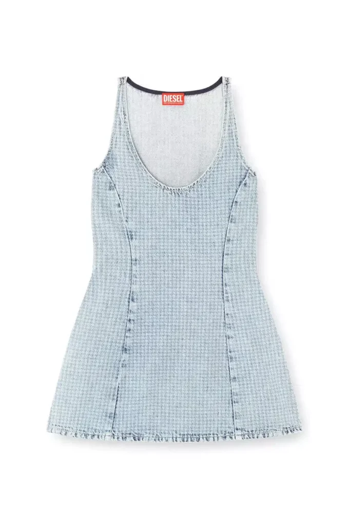 de-sweeney-s1 Short dress in houndstooth denim with crystals