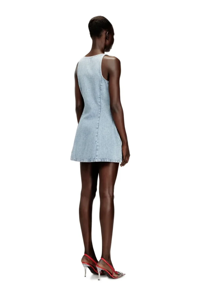 de-sweeney-s1 Short dress in houndstooth denim with crystals