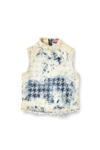 de-tapi-fsh2 Sleeveless top in houndstooth-weave denim