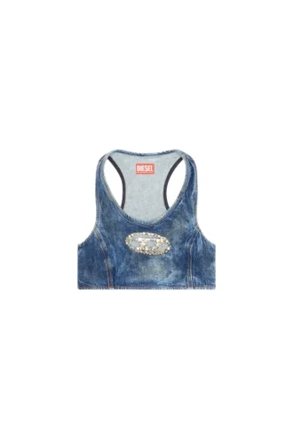 de-top-fse Cropped denim top with crystal plaque