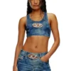 de-top-fse Cropped denim top with crystal plaque