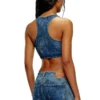 de-top-fse Cropped denim top with crystal plaque