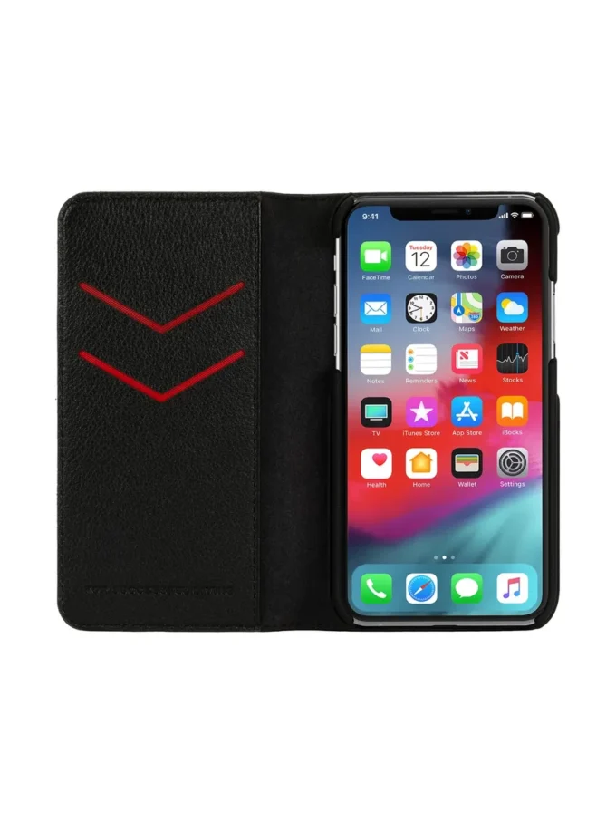 diesel 2-in-1 folio case for iphone xs & iphone x Black leather printed and debossed logo case, iPhone XS & X