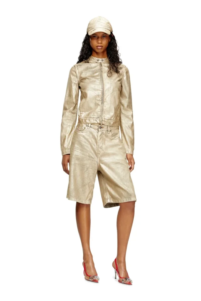 dile_luna jacket Moto jacket in distressed metallic denim