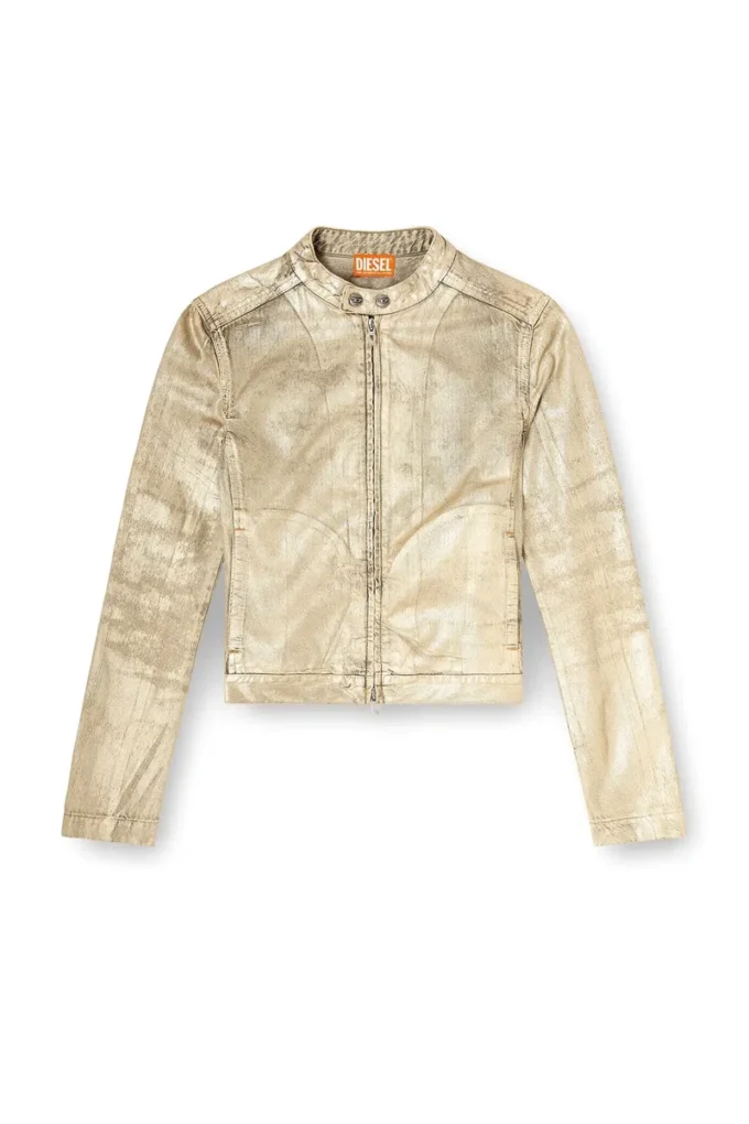 dile_luna jacket Moto jacket in distressed metallic denim