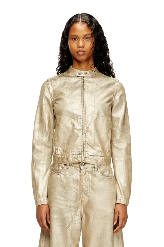 dile_luna jacket Moto jacket in distressed metallic denim