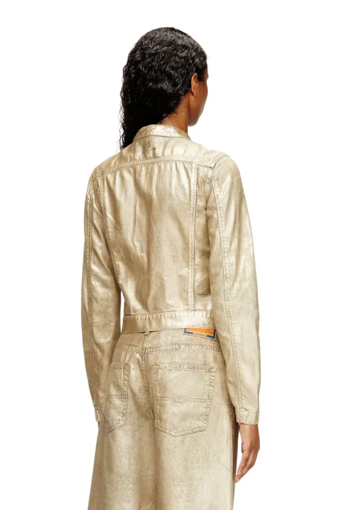 dile_luna jacket Moto jacket in distressed metallic denim