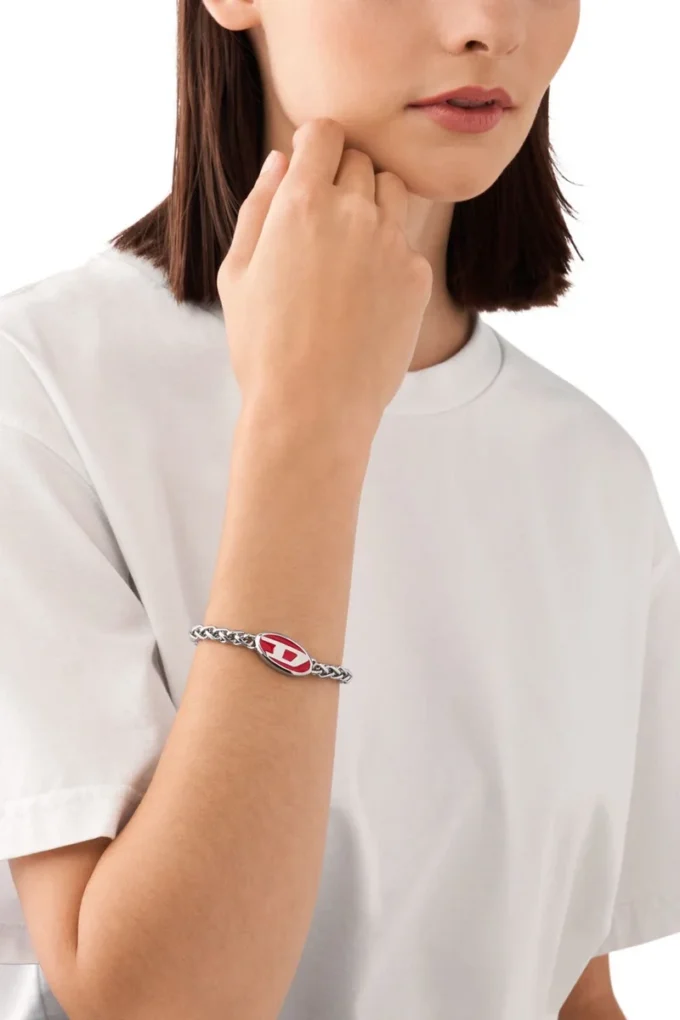 dx1445 Red enamel and stainless steel chain bracelet