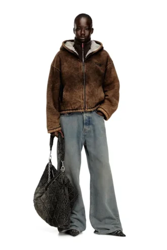 f-ella Acid-wash zip-up hoodie with teddy lining