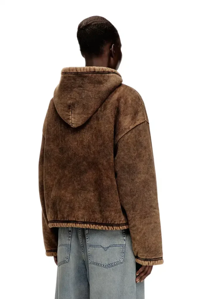 f-ella Acid-wash zip-up hoodie with teddy lining