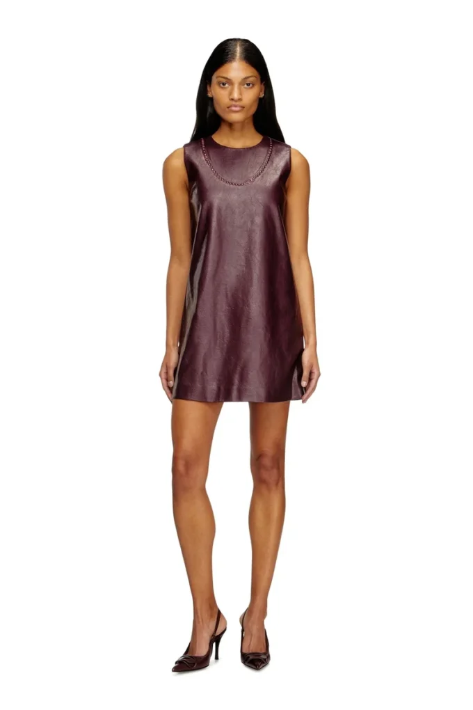fr-d-ares Burgundy sleeveless mini dress in coated fabric