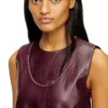 fr-d-ares Burgundy sleeveless mini dress in coated fabric
