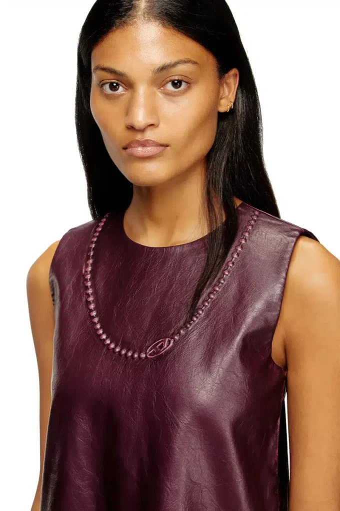 fr-d-ares Burgundy sleeveless mini dress in coated fabric