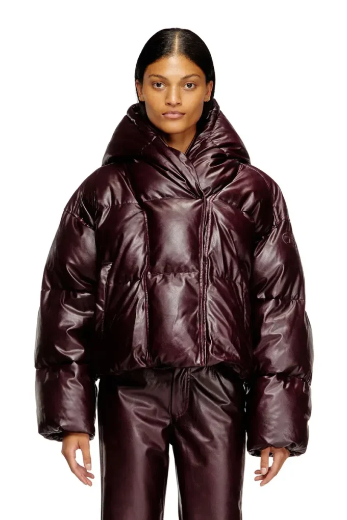 fr-w-illey Burgundy hooded puffer jacket in coated fabric