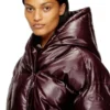 fr-w-illey Burgundy hooded puffer jacket in coated fabric
