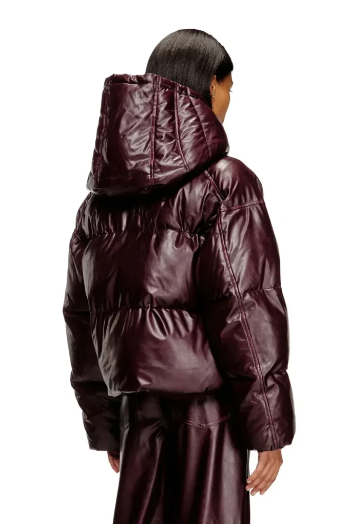 fr-w-illey Burgundy hooded puffer jacket in coated fabric