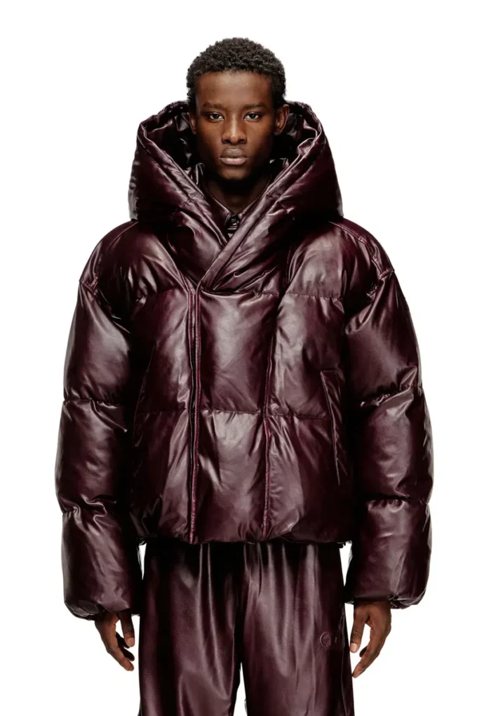 fr-w-myley Hooded puffer jacket in burgundy