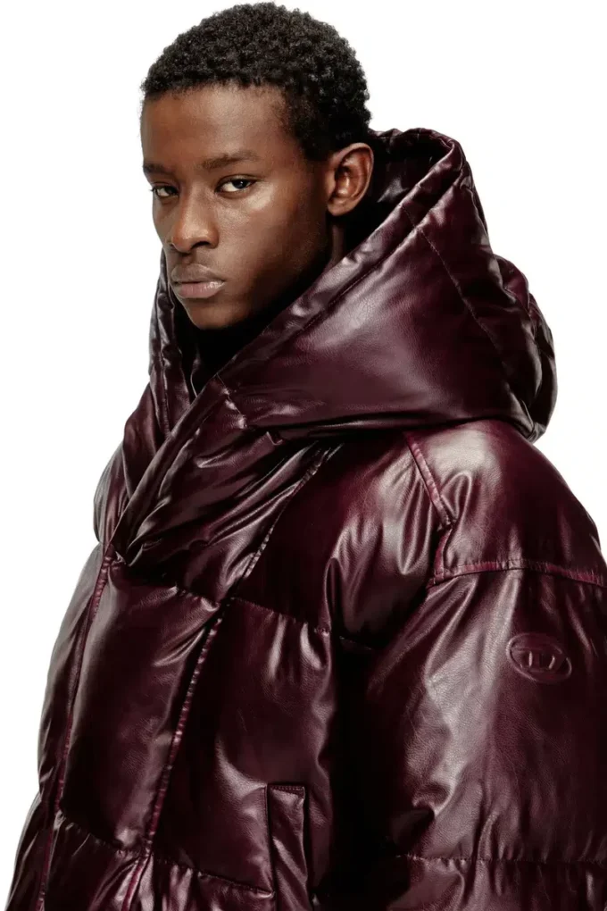 fr-w-myley Hooded puffer jacket in burgundy