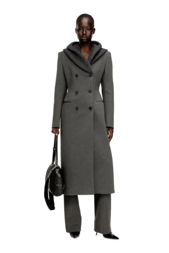 g-olden-long Long hourglass coat with knitted cowl hood