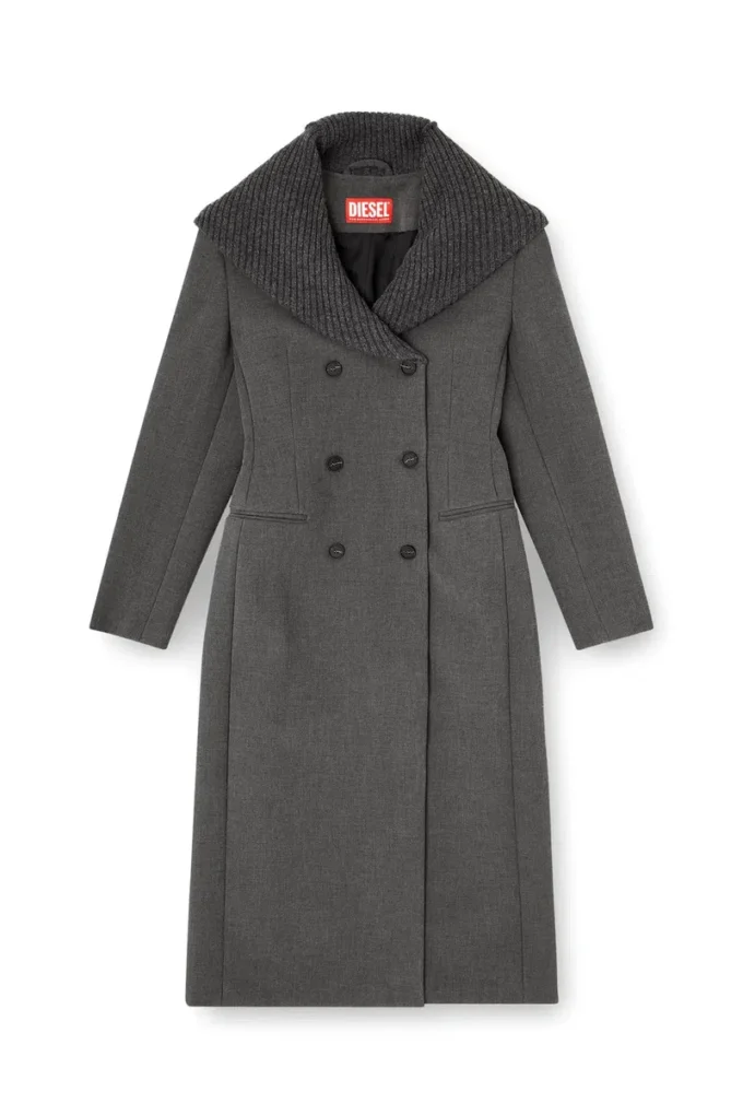 g-olden-long Long hourglass coat with knitted cowl hood