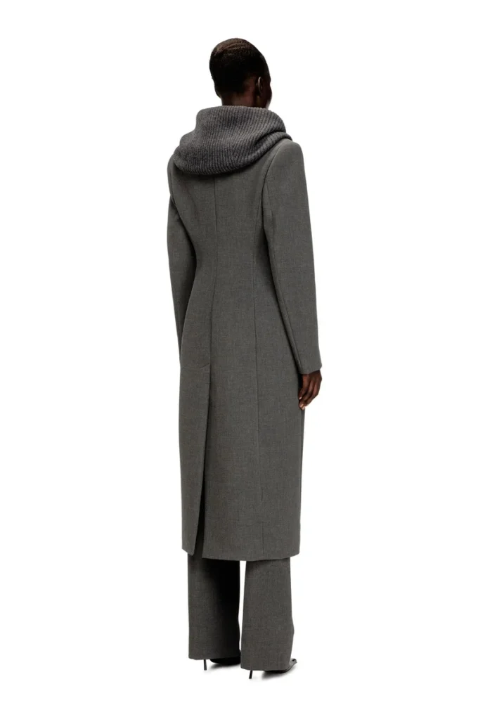 g-olden-long Long hourglass coat with knitted cowl hood