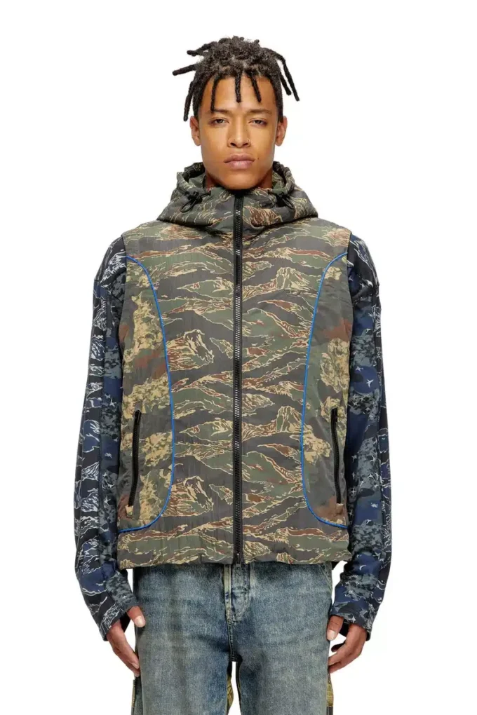 j-ostend-sl-camu Hooded vest with mixed camo prints