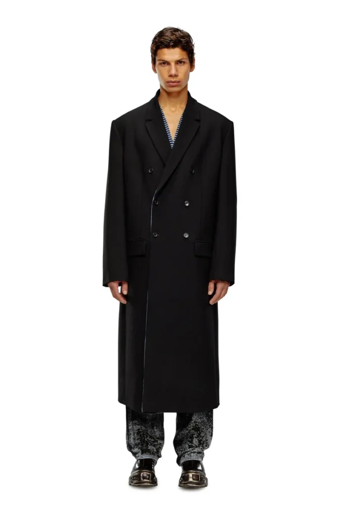 j-ritz Longline cool wool coat in denim detail