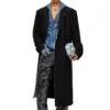 j-ritz Longline cool wool coat in denim detail
