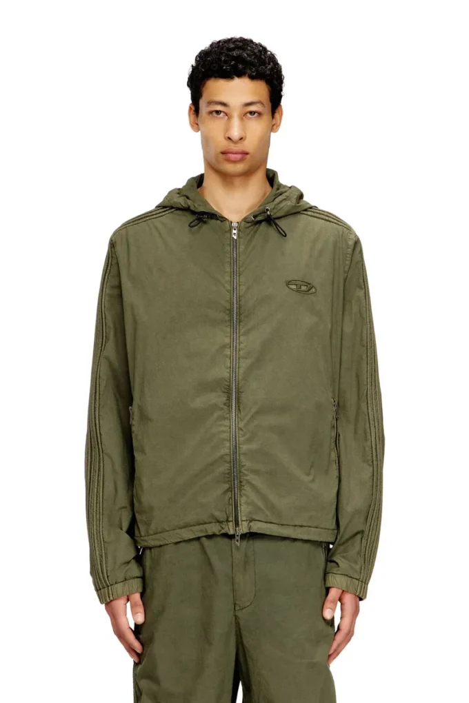j-stitch Hooded zip-up jacket in cotton poplin