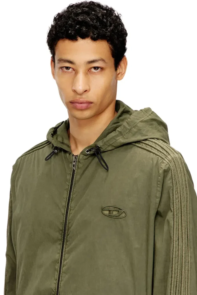 j-stitch Hooded zip-up jacket in cotton poplin
