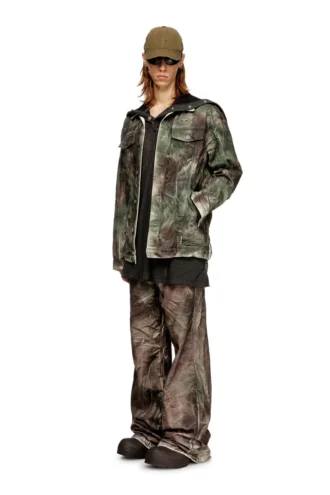 j-thug-jkt Trucker jacket in crinkled camo canvas