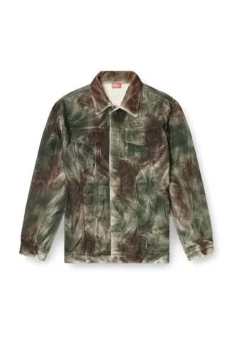 j-thug-jkt Trucker jacket in crinkled camo canvas