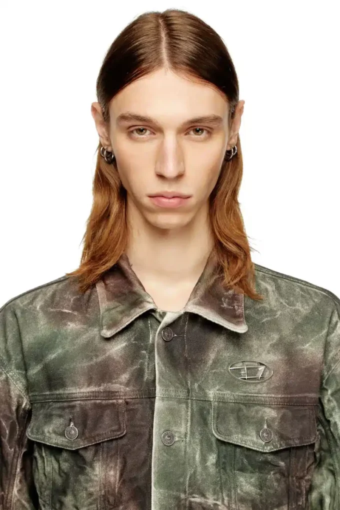 j-thug-jkt Trucker jacket in crinkled camo canvas