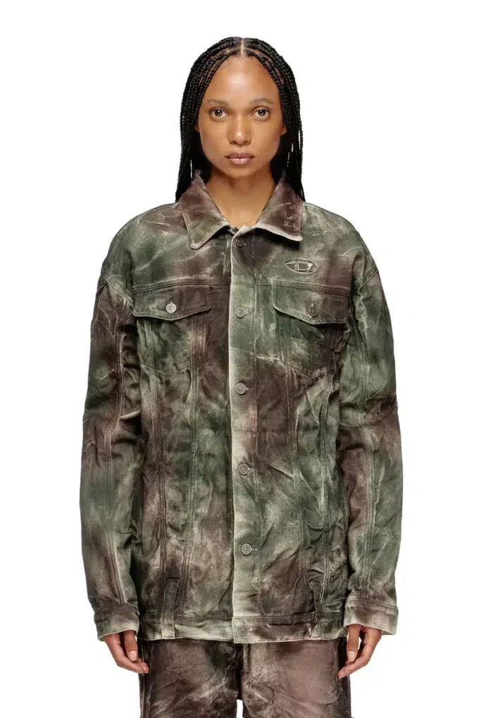 j-thug-jkt Trucker jacket in crinkled camo canvas