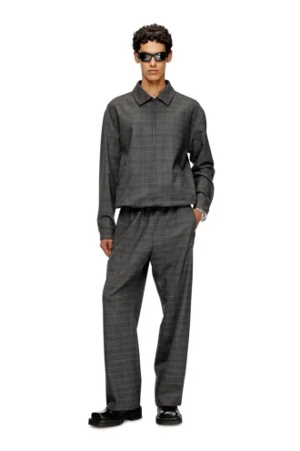 j-ting Coach jacket in Prince of Wales wool blend and satin