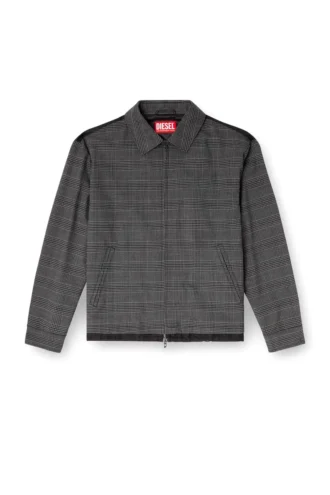 j-ting Coach jacket in Prince of Wales wool blend and satin