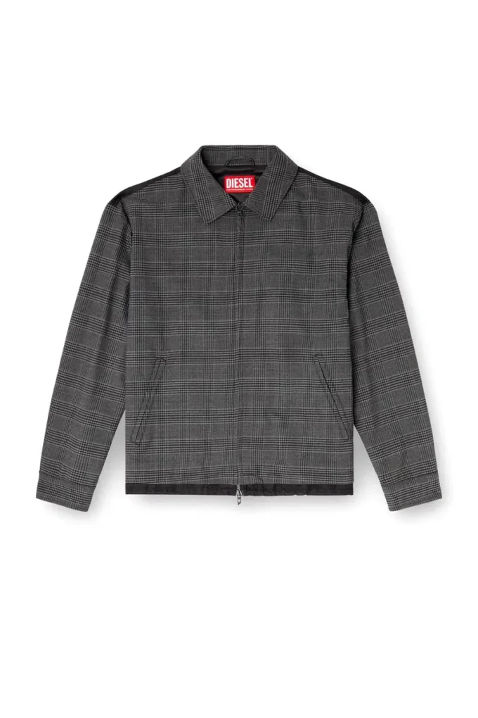 j-ting Coach jacket in Prince of Wales wool blend and satin