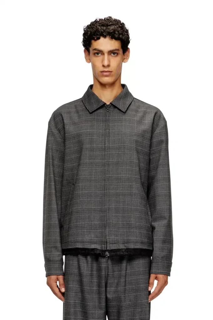 j-ting Coach jacket in Prince of Wales wool blend and satin
