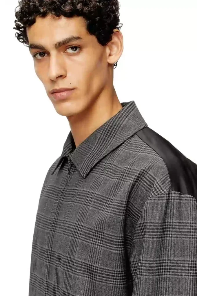 j-ting Coach jacket in Prince of Wales wool blend and satin