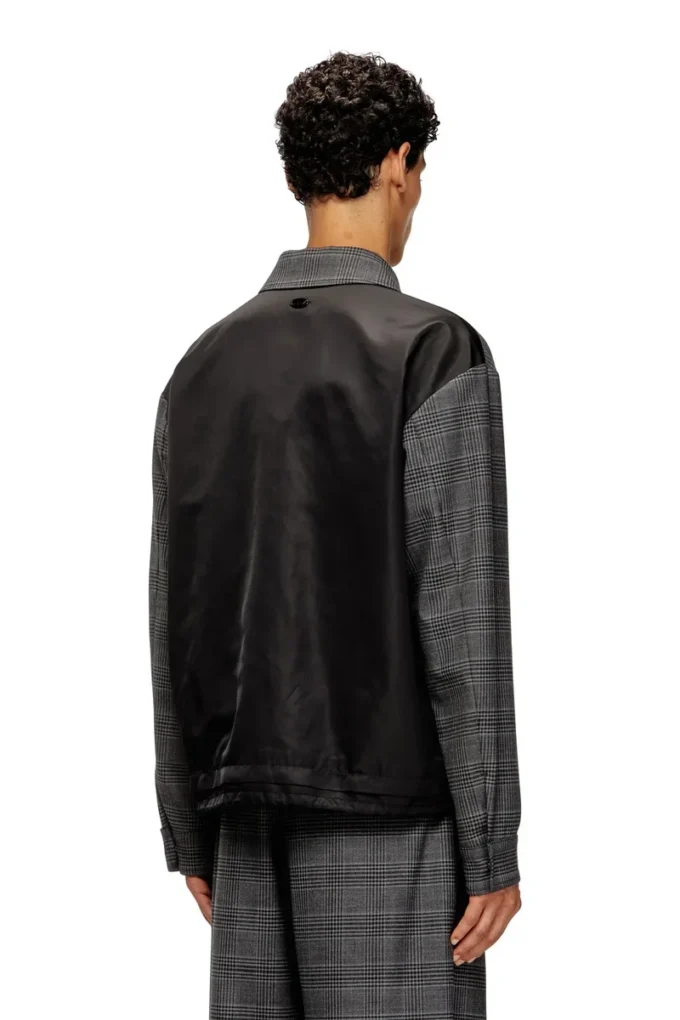 j-ting Coach jacket in Prince of Wales wool blend and satin